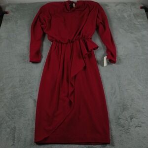 Vintage Norma Walters Dress Womens 8 Red Wool‎ Draped Midi 80s NWT Retro